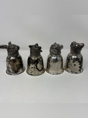 4 X Vintage Pacific Silver Plate Animal Heads Stirrup Cup Made In Japan